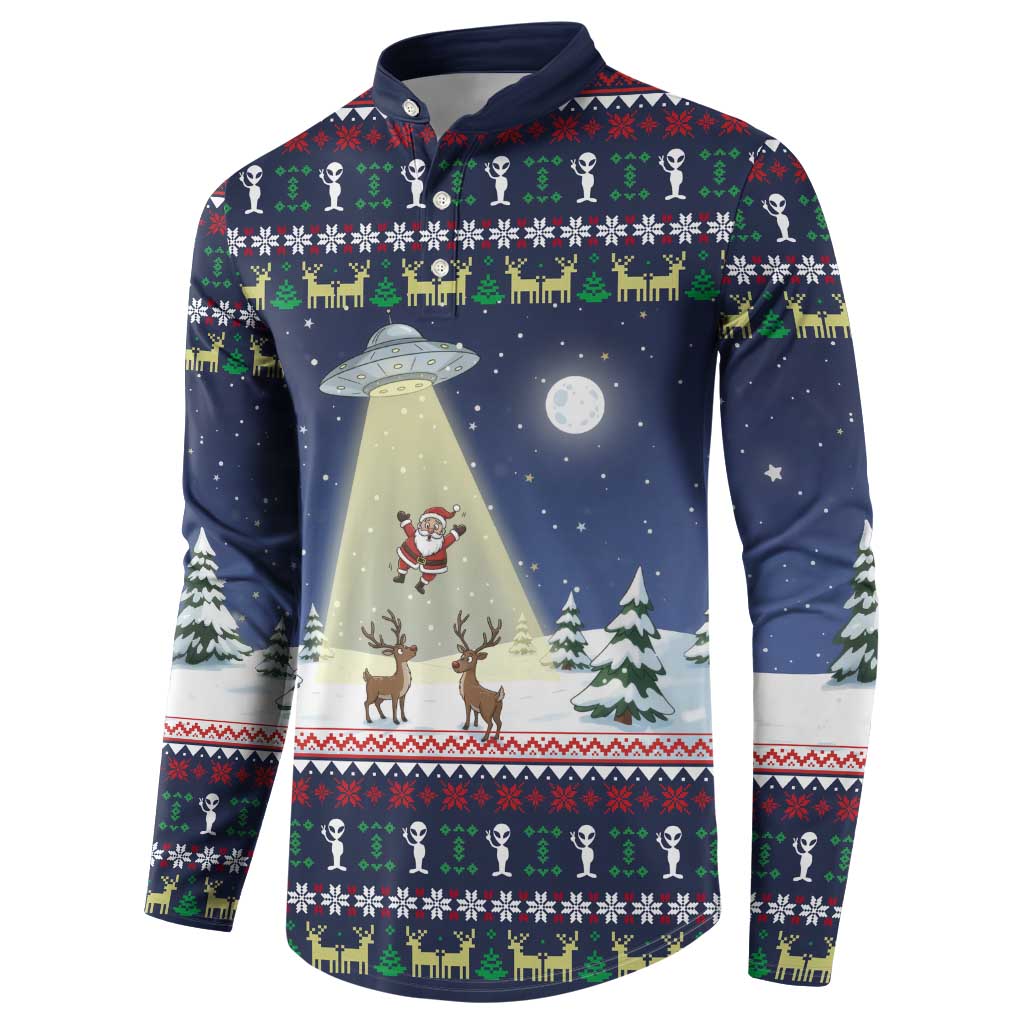 Christmas Alien Pattern with UFO Abduction of Santa Reindeer Snowy Forest Button Sweatshirt Xmas Holiday Patterns - Wonder Print Shop