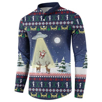 Christmas Alien Pattern with UFO Abduction of Santa Reindeer Snowy Forest Button Sweatshirt Xmas Holiday Patterns - Wonder Print Shop