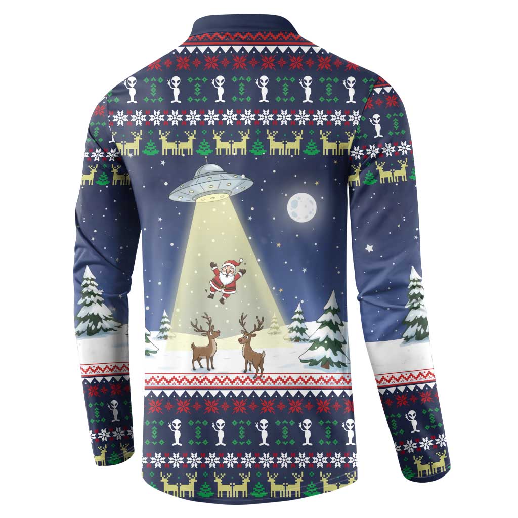 Christmas Alien Pattern with UFO Abduction of Santa Reindeer Snowy Forest Button Sweatshirt Xmas Holiday Patterns - Wonder Print Shop