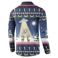 Christmas Alien Pattern with UFO Abduction of Santa Reindeer Snowy Forest Button Sweatshirt Xmas Holiday Patterns - Wonder Print Shop