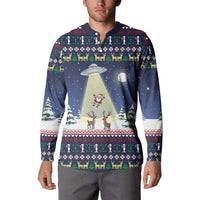 Christmas Alien Pattern with UFO Abduction of Santa Reindeer Snowy Forest Button Sweatshirt Xmas Holiday Patterns - Wonder Print Shop