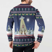 Christmas Alien Pattern with UFO Abduction of Santa Reindeer Snowy Forest Button Sweatshirt Xmas Holiday Patterns - Wonder Print Shop