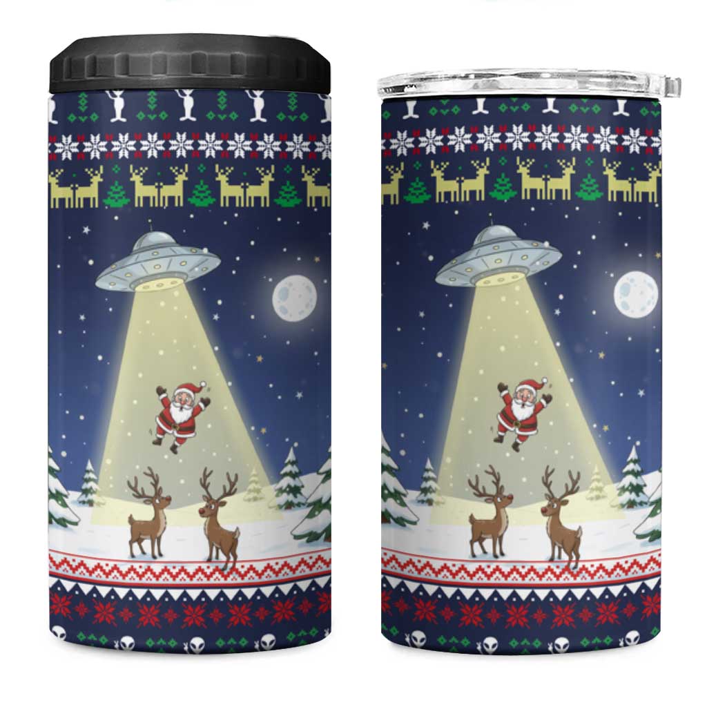 Christmas Alien Pattern with UFO Abduction of Santa Reindeer Snowy Forest 4 in 1 Can Cooler Tumbler Xmas Holiday Patterns - Wonder Print Shop