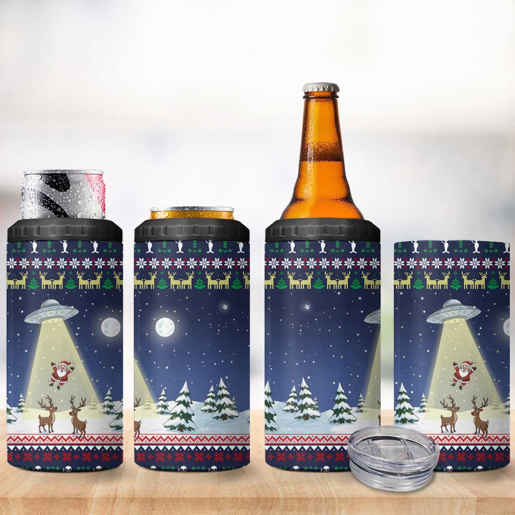 Christmas Alien Pattern with UFO Abduction of Santa Reindeer Snowy Forest 4 in 1 Can Cooler Tumbler Xmas Holiday Patterns - Wonder Print Shop