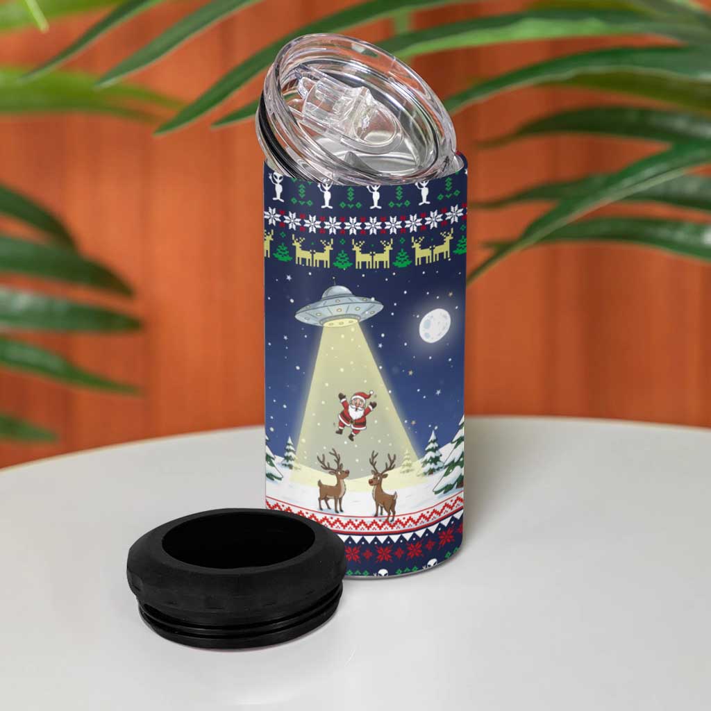 Christmas Alien Pattern with UFO Abduction of Santa Reindeer Snowy Forest 4 in 1 Can Cooler Tumbler Xmas Holiday Patterns - Wonder Print Shop