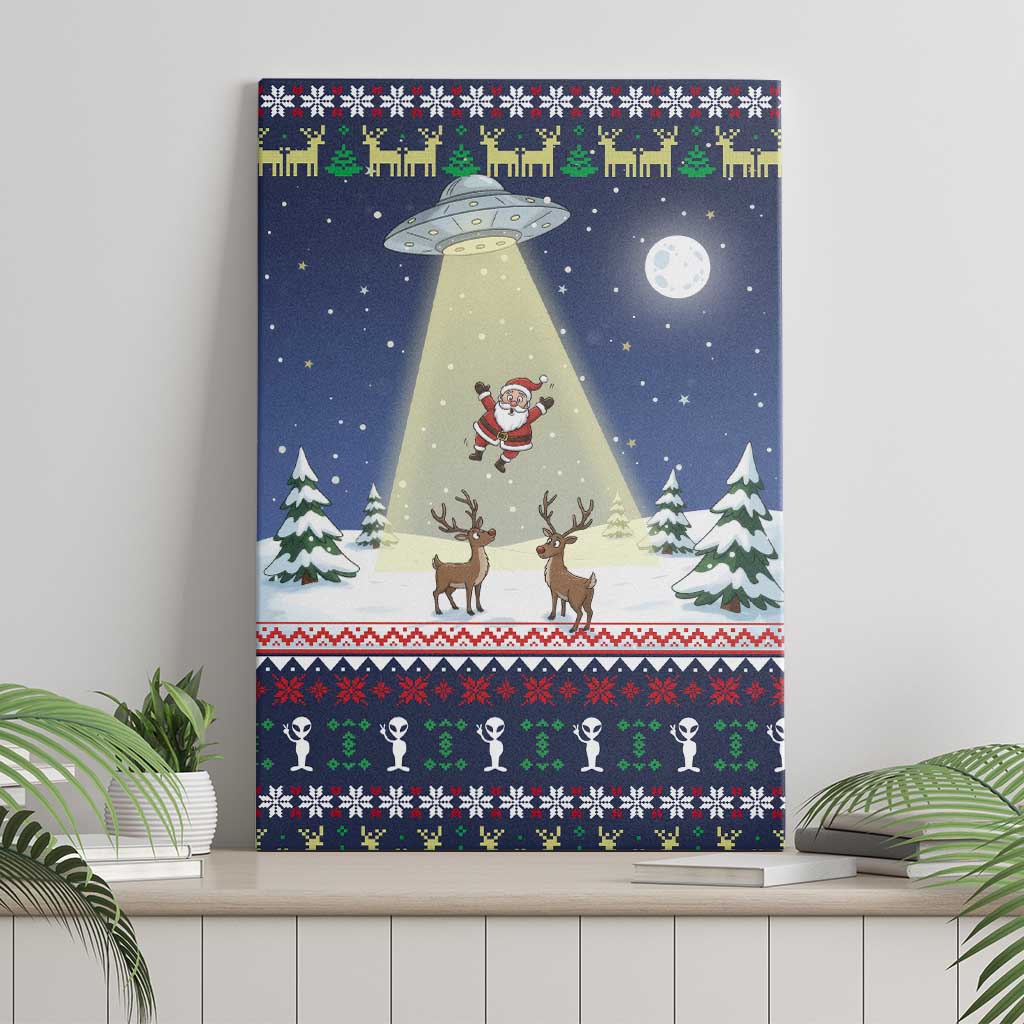 Christmas Alien Pattern with UFO Abduction of Santa Reindeer Snowy Forest Canvas Wall Art Xmas Holiday Patterns - Wonder Print Shop