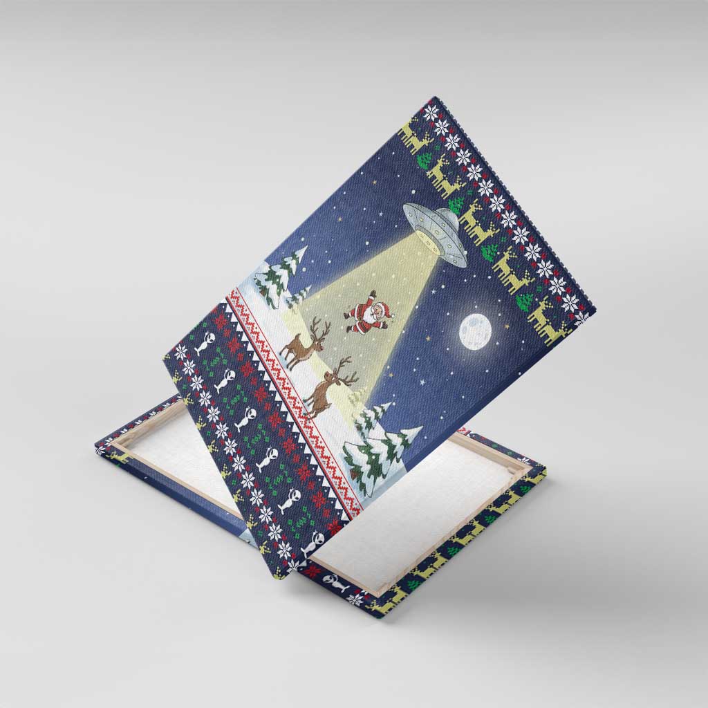 Christmas Alien Pattern with UFO Abduction of Santa Reindeer Snowy Forest Canvas Wall Art Xmas Holiday Patterns - Wonder Print Shop