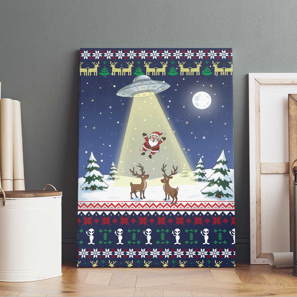 Christmas Alien Pattern with UFO Abduction of Santa Reindeer Snowy Forest Canvas Wall Art Xmas Holiday Patterns - Wonder Print Shop