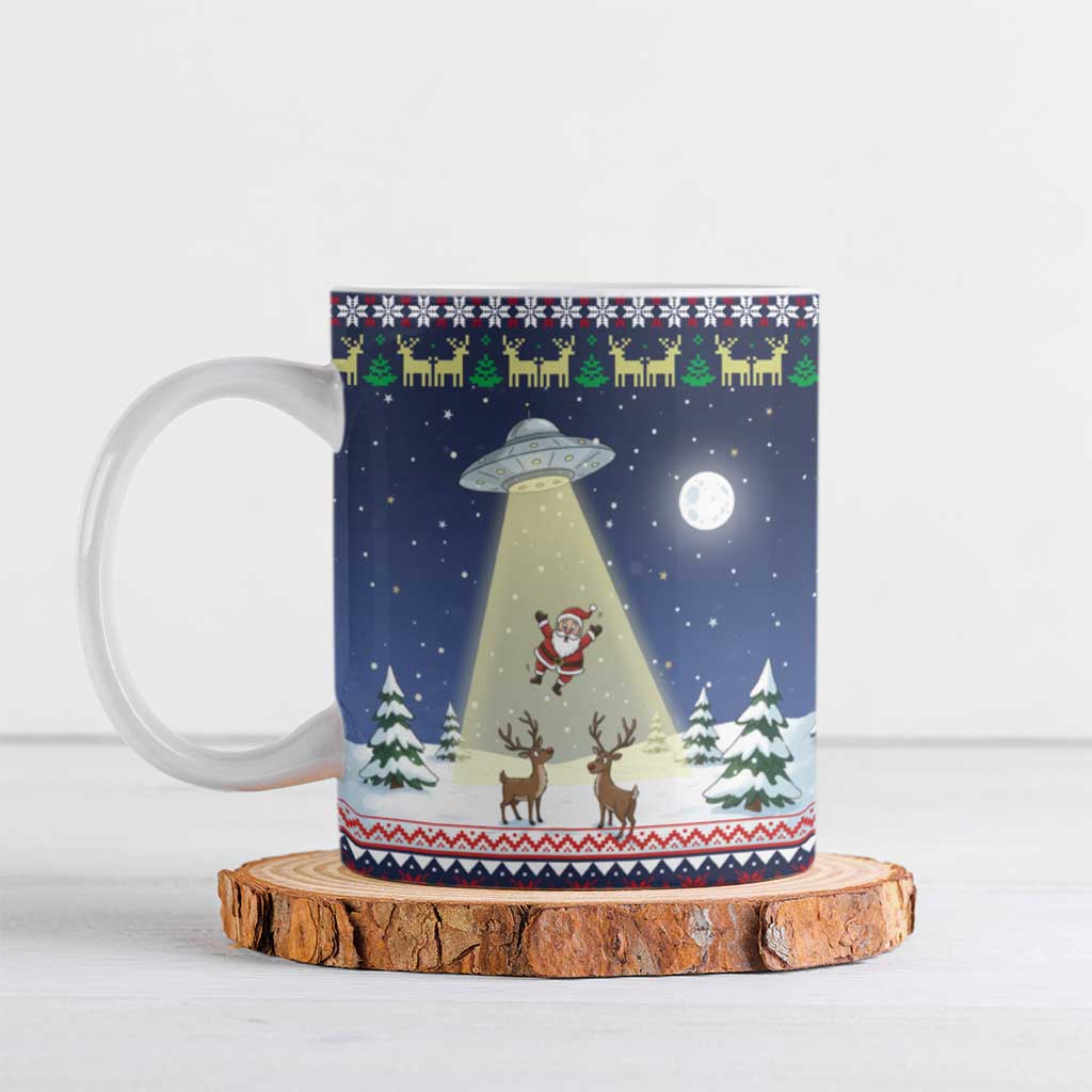 Christmas Alien Pattern with UFO Abduction of Santa Reindeer Snowy Forest Ceramic Mug Xmas Holiday Patterns - Wonder Print Shop