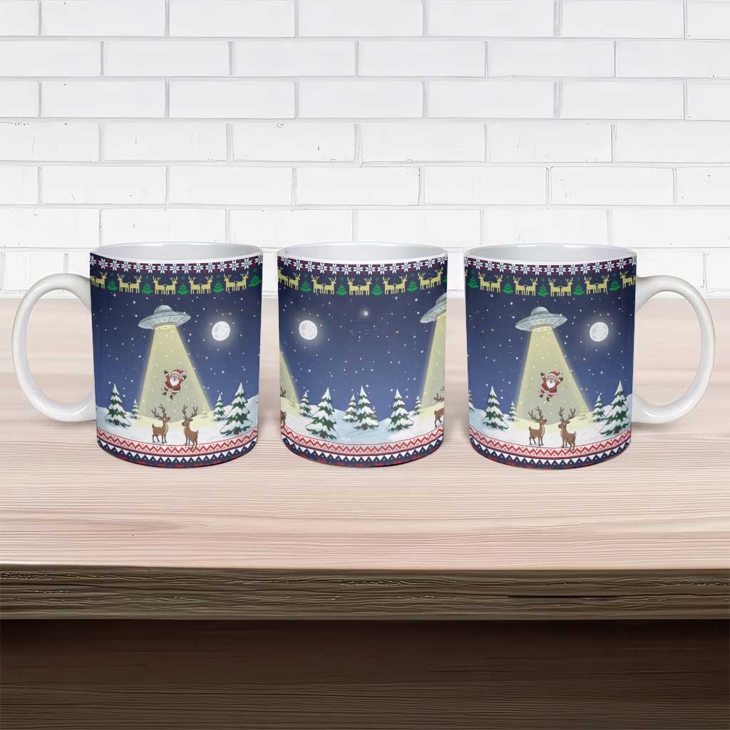 Christmas Alien Pattern with UFO Abduction of Santa Reindeer Snowy Forest Ceramic Mug Xmas Holiday Patterns - Wonder Print Shop