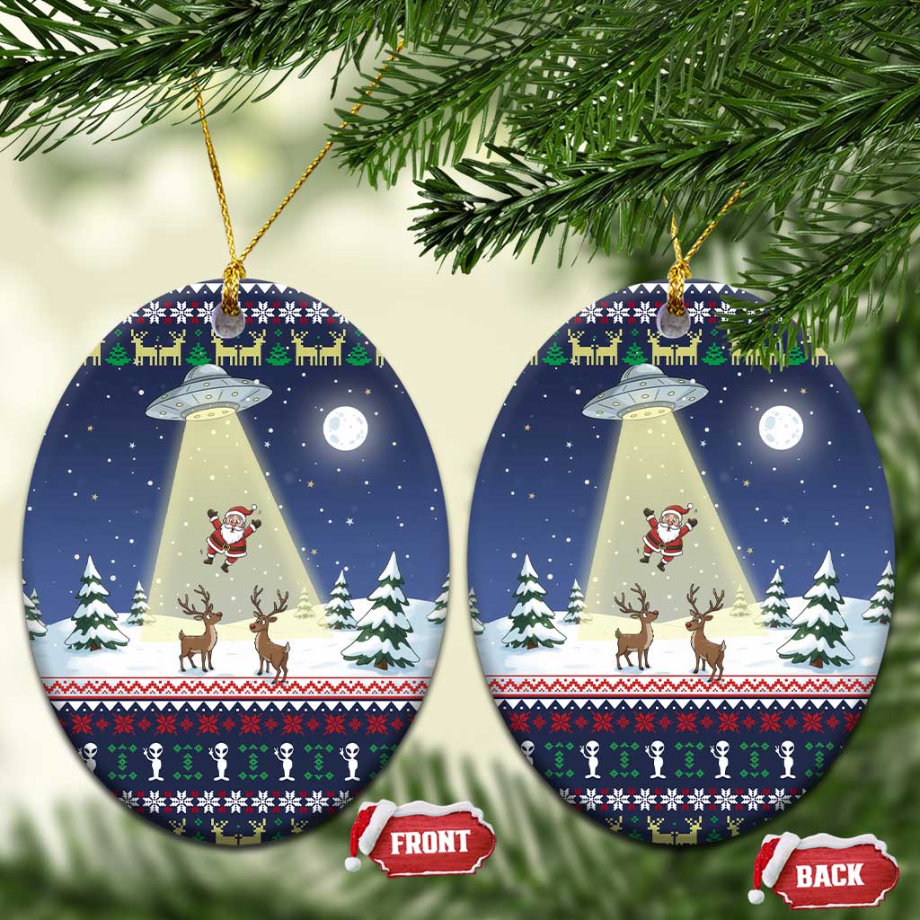 Christmas Alien Pattern with UFO Abduction of Santa Reindeer Snowy Forest Ceramic Ornament Xmas Holiday Patterns - Wonder Print Shop