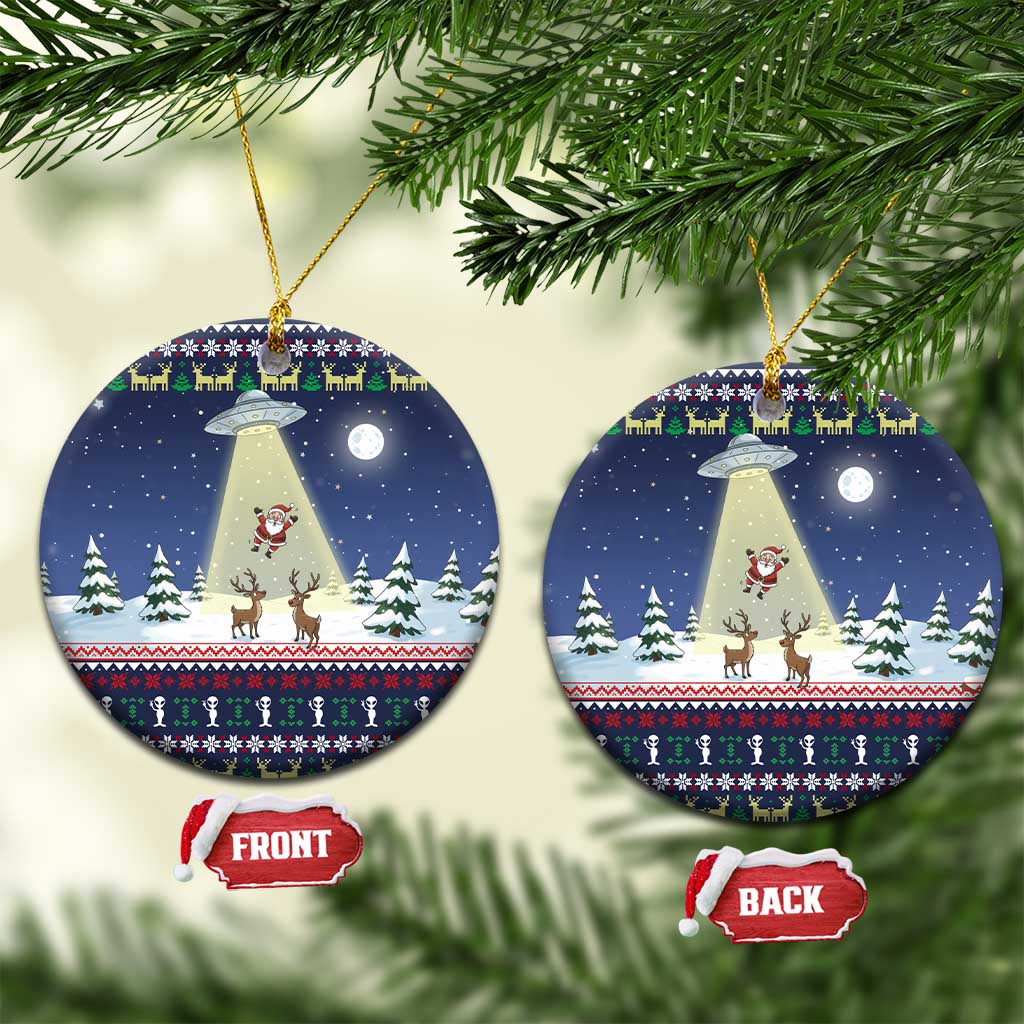Christmas Alien Pattern with UFO Abduction of Santa Reindeer Snowy Forest Ceramic Ornament Xmas Holiday Patterns - Wonder Print Shop