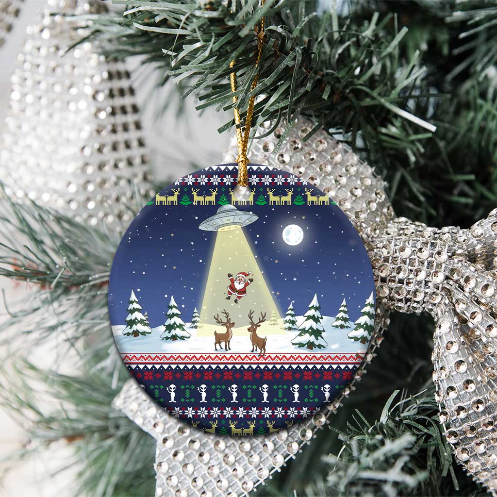 Christmas Alien Pattern with UFO Abduction of Santa Reindeer Snowy Forest Ceramic Ornament Xmas Holiday Patterns - Wonder Print Shop