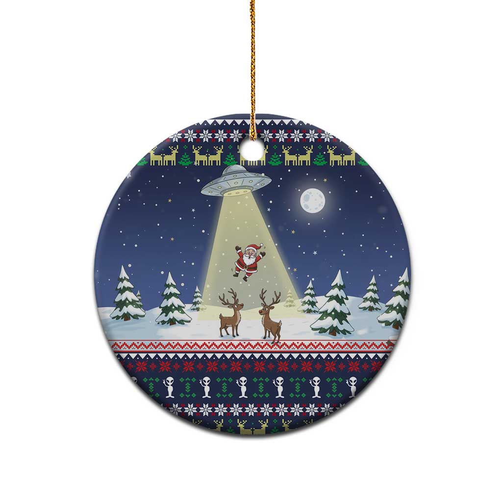 Christmas Alien Pattern with UFO Abduction of Santa Reindeer Snowy Forest Ceramic Ornament Xmas Holiday Patterns - Wonder Print Shop