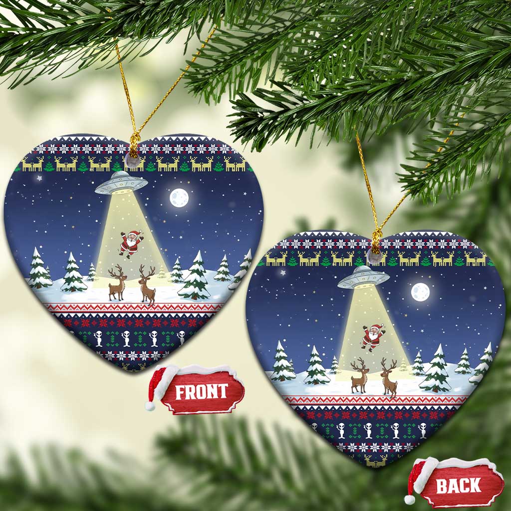 Christmas Alien Pattern with UFO Abduction of Santa Reindeer Snowy Forest Ceramic Ornament Xmas Holiday Patterns - Wonder Print Shop
