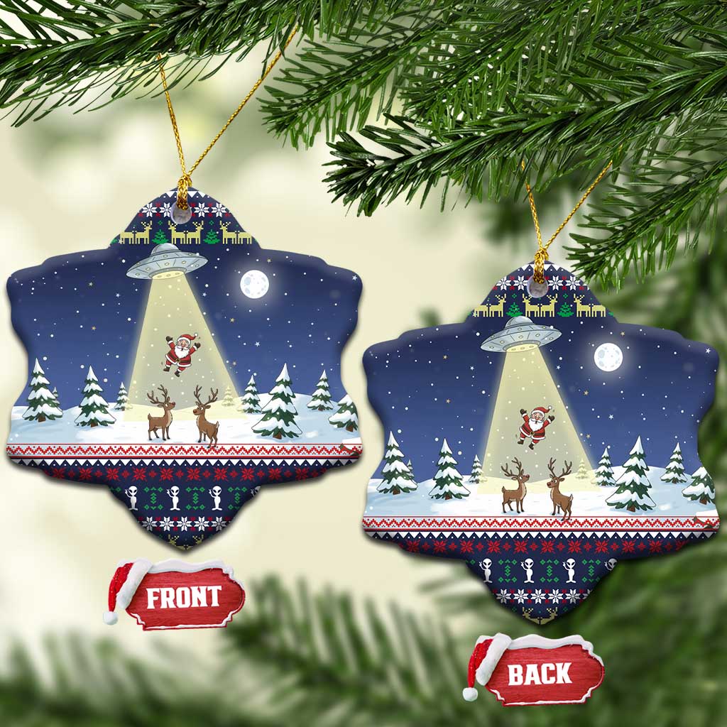 Christmas Alien Pattern with UFO Abduction of Santa Reindeer Snowy Forest Ceramic Ornament Xmas Holiday Patterns - Wonder Print Shop
