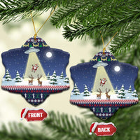 Christmas Alien Pattern with UFO Abduction of Santa Reindeer Snowy Forest Ceramic Ornament Xmas Holiday Patterns - Wonder Print Shop