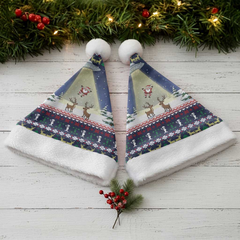 Christmas Alien Pattern with UFO Abduction of Santa Reindeer Snowy Forest Christmas Santa Hat Xmas Holiday Patterns - Wonder Print Shop