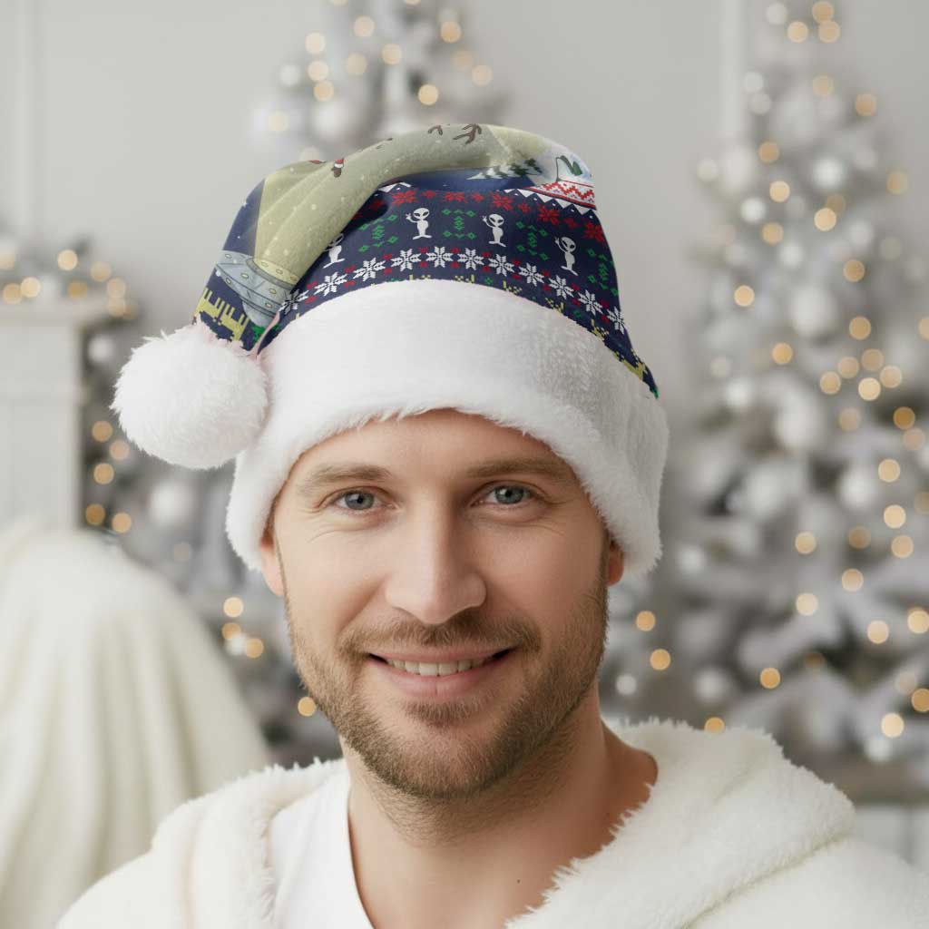 Christmas Alien Pattern with UFO Abduction of Santa Reindeer Snowy Forest Christmas Santa Hat Xmas Holiday Patterns - Wonder Print Shop