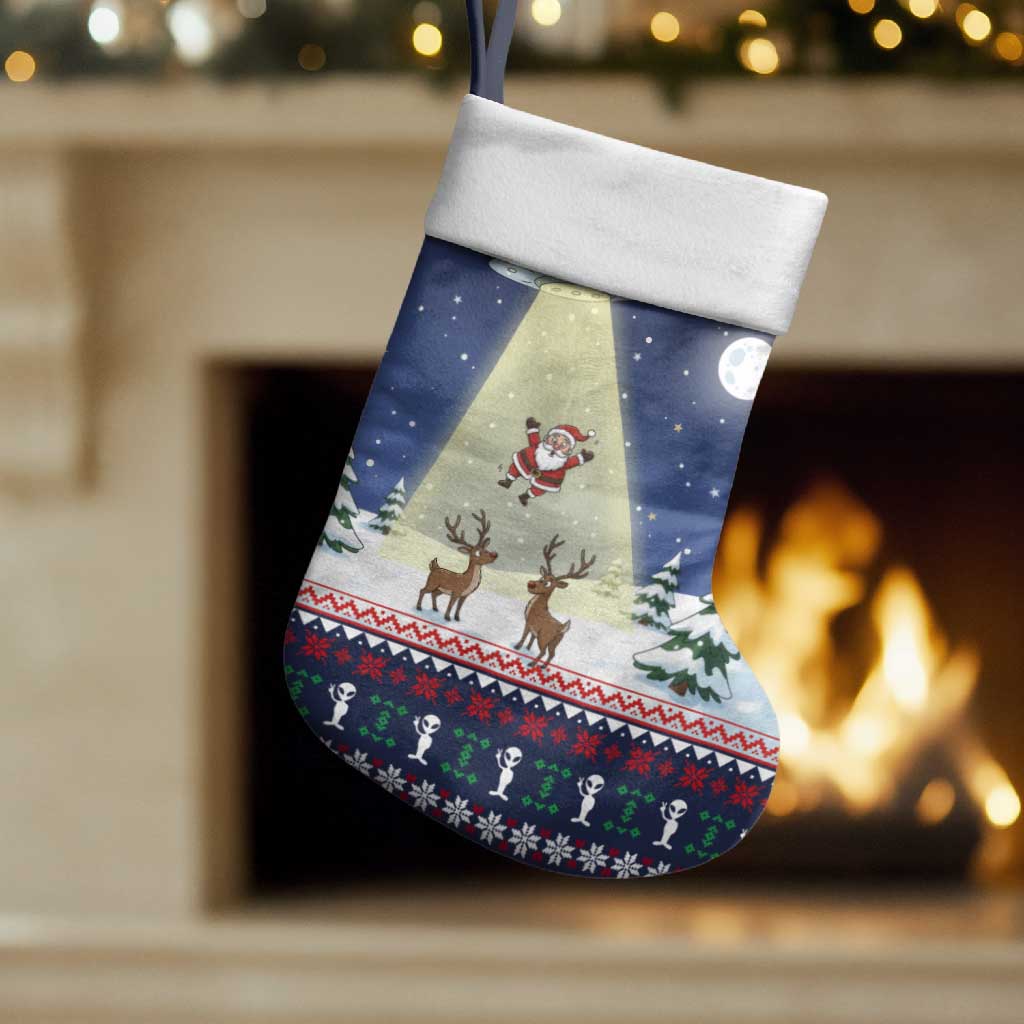 Christmas Alien Pattern with UFO Abduction of Santa Reindeer Snowy Forest Christmas Stocking Xmas Holiday Patterns - Wonder Print Shop