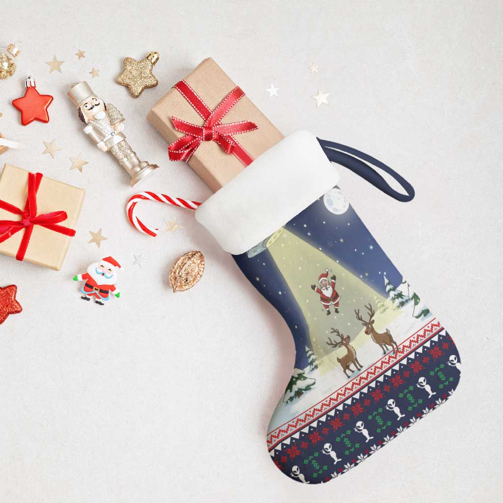 Christmas Alien Pattern with UFO Abduction of Santa Reindeer Snowy Forest Christmas Stocking Xmas Holiday Patterns - Wonder Print Shop