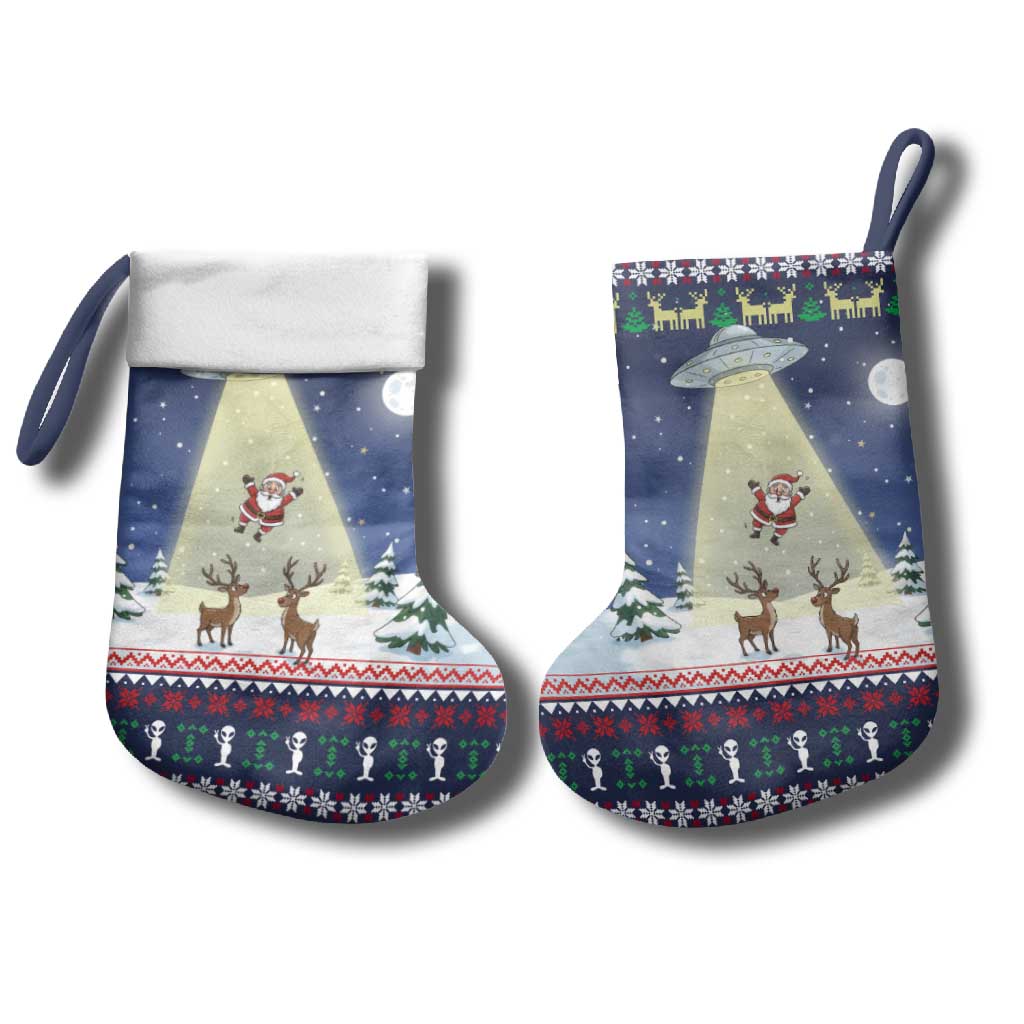 Christmas Alien Pattern with UFO Abduction of Santa Reindeer Snowy Forest Christmas Stocking Xmas Holiday Patterns - Wonder Print Shop
