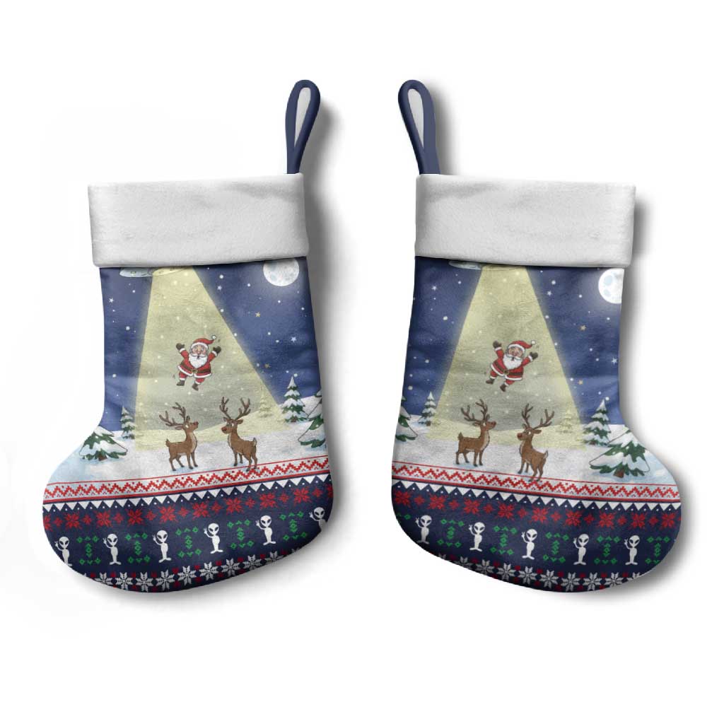 Christmas Alien Pattern with UFO Abduction of Santa Reindeer Snowy Forest Christmas Stocking Xmas Holiday Patterns - Wonder Print Shop