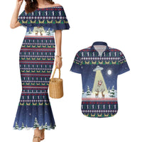 Christmas Alien Pattern with UFO Abduction of Santa Reindeer Snowy Forest Couples Matching Mermaid Dress and Hawaiian Shirt Xmas Holiday Patterns - Wonder Print Shop