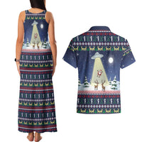 Christmas Alien Pattern with UFO Abduction of Santa Reindeer Snowy Forest Couples Matching Tank Maxi Dress and Hawaiian Shirt Xmas Holiday Patterns - Wonder Print Shop