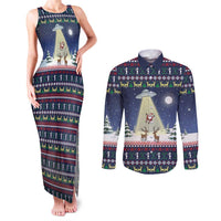 Christmas Alien Pattern with UFO Abduction of Santa Reindeer Snowy Forest Couples Matching Tank Maxi Dress and Long Sleeve Button Shirt Xmas Holiday Patterns - Wonder Print Shop