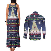 Christmas Alien Pattern with UFO Abduction of Santa Reindeer Snowy Forest Couples Matching Tank Maxi Dress and Long Sleeve Button Shirt Xmas Holiday Patterns - Wonder Print Shop