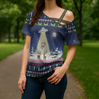 Christmas Alien Pattern with UFO Abduction of Santa Reindeer Snowy Forest Cross Shoulder Shirt Xmas Holiday Patterns - Wonder Print Shop