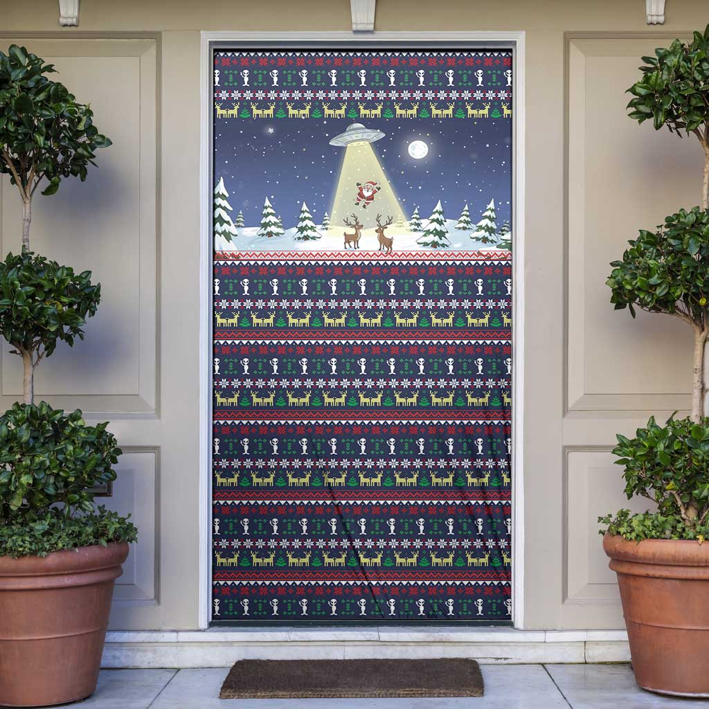 Christmas Alien Pattern with UFO Abduction of Santa Reindeer Snowy Forest Door Cover Xmas Holiday Patterns - Wonder Print Shop