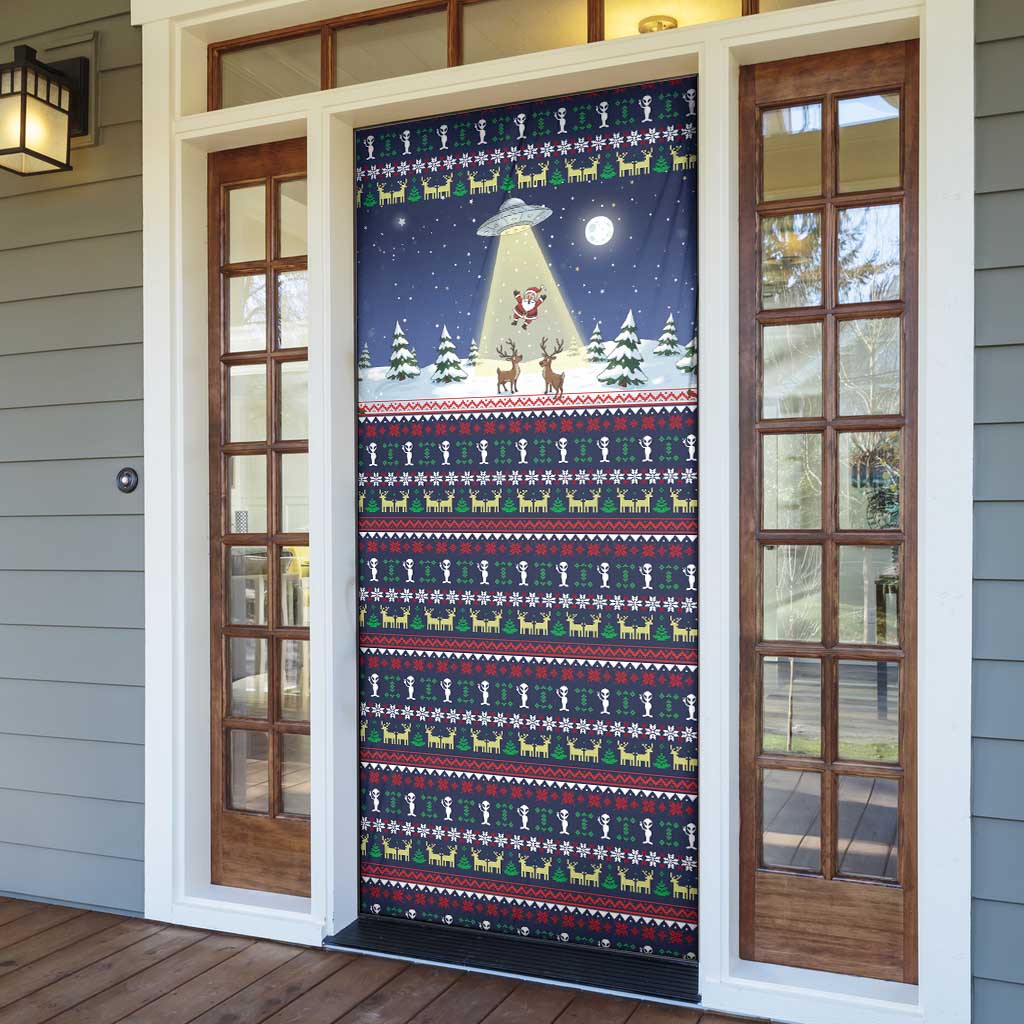 Christmas Alien Pattern with UFO Abduction of Santa Reindeer Snowy Forest Door Cover Xmas Holiday Patterns - Wonder Print Shop