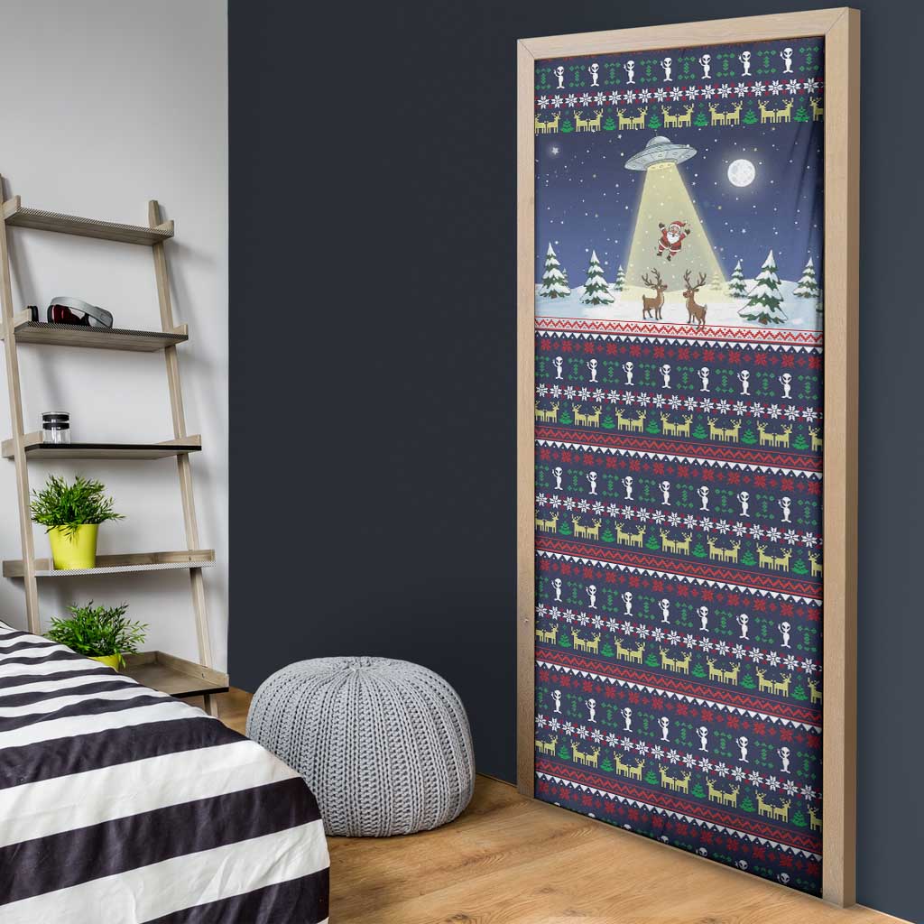 Christmas Alien Pattern with UFO Abduction of Santa Reindeer Snowy Forest Door Cover Xmas Holiday Patterns - Wonder Print Shop
