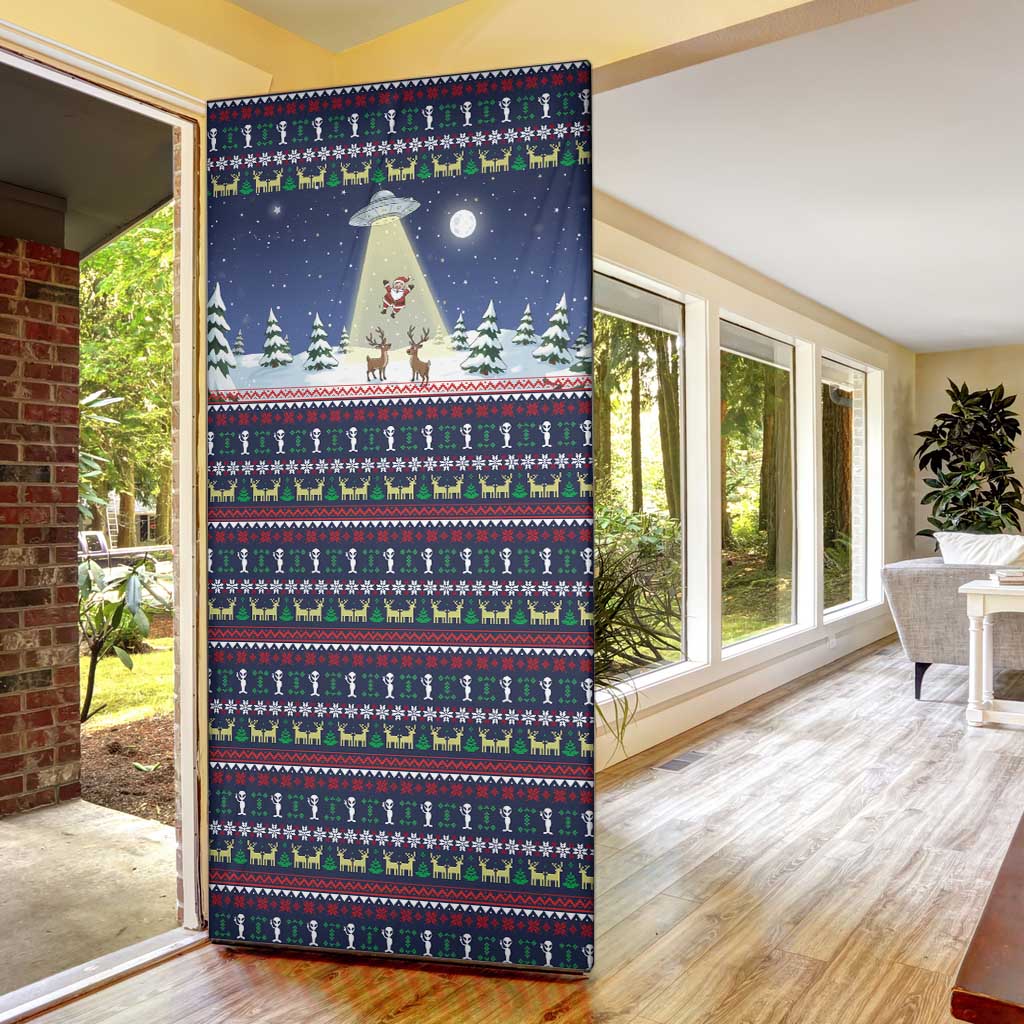 Christmas Alien Pattern with UFO Abduction of Santa Reindeer Snowy Forest Door Cover Xmas Holiday Patterns - Wonder Print Shop