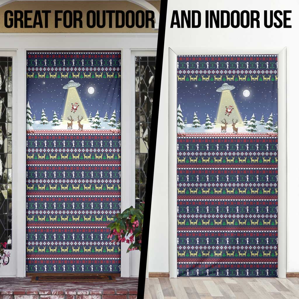 Christmas Alien Pattern with UFO Abduction of Santa Reindeer Snowy Forest Door Cover Xmas Holiday Patterns - Wonder Print Shop