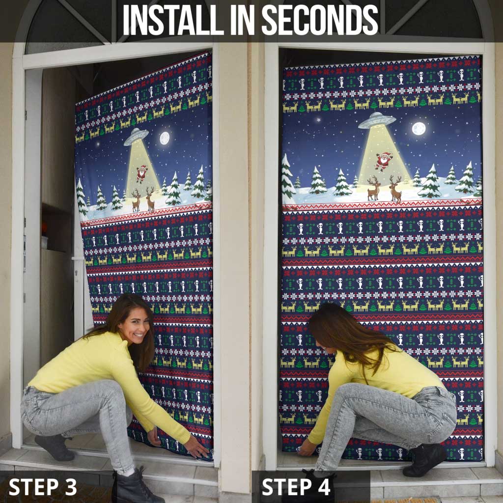 Christmas Alien Pattern with UFO Abduction of Santa Reindeer Snowy Forest Door Cover Xmas Holiday Patterns - Wonder Print Shop