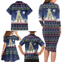 Christmas Alien Pattern with UFO Abduction of Santa Reindeer Snowy Forest Family Matching Long Sleeve Bodycon Dress and Hawaiian Shirt Xmas Holiday Patterns - Wonder Print Shop
