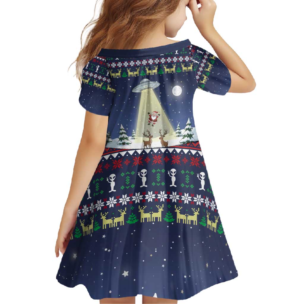 Christmas Alien Pattern with UFO Abduction of Santa Reindeer Snowy Forest Family Matching Mermaid Dress and Hawaiian Shirt Xmas Holiday Patterns - Wonder Print Shop