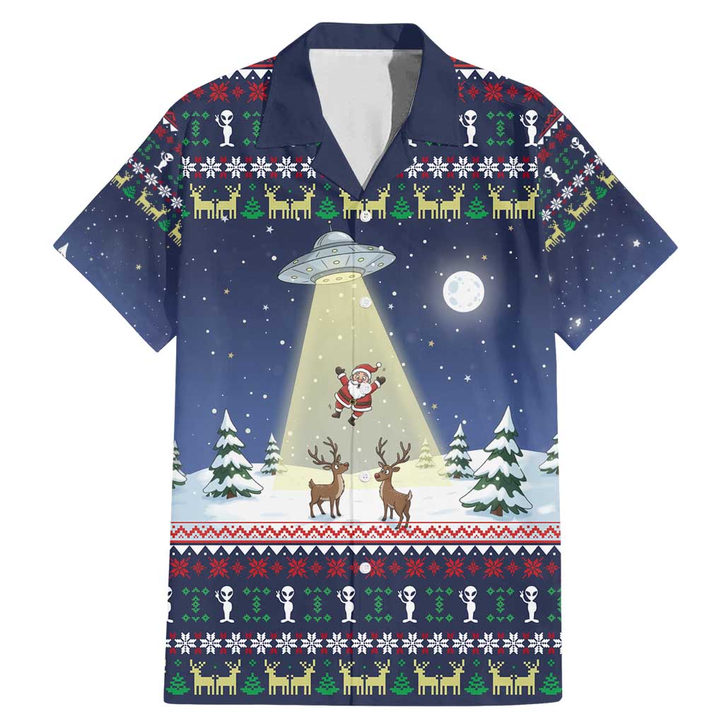 Christmas Alien Pattern with UFO Abduction of Santa Reindeer Snowy Forest Family Matching Mermaid Dress and Hawaiian Shirt Xmas Holiday Patterns - Wonder Print Shop