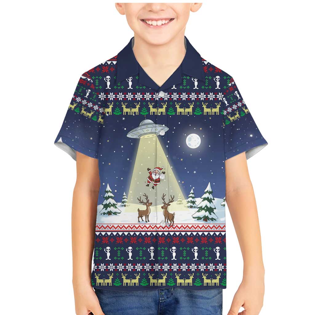 Christmas Alien Pattern with UFO Abduction of Santa Reindeer Snowy Forest Family Matching Mermaid Dress and Hawaiian Shirt Xmas Holiday Patterns - Wonder Print Shop