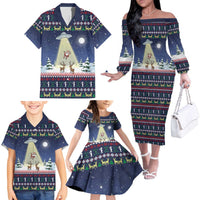 Christmas Alien Pattern with UFO Abduction of Santa Reindeer Snowy Forest Family Matching Off The Shoulder Long Sleeve Dress and Hawaiian Shirt Xmas Holiday Patterns - Wonder Print Shop