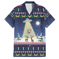 Christmas Alien Pattern with UFO Abduction of Santa Reindeer Snowy Forest Family Matching Off The Shoulder Long Sleeve Dress and Hawaiian Shirt Xmas Holiday Patterns - Wonder Print Shop