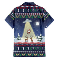 Christmas Alien Pattern with UFO Abduction of Santa Reindeer Snowy Forest Family Matching Off The Shoulder Long Sleeve Dress and Hawaiian Shirt Xmas Holiday Patterns - Wonder Print Shop