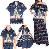 Christmas Alien Pattern with UFO Abduction of Santa Reindeer Snowy Forest Family Matching Off Shoulder Maxi Dress and Hawaiian Shirt Xmas Holiday Patterns - Wonder Print Shop