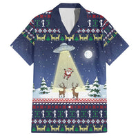 Christmas Alien Pattern with UFO Abduction of Santa Reindeer Snowy Forest Family Matching Off Shoulder Maxi Dress and Hawaiian Shirt Xmas Holiday Patterns - Wonder Print Shop
