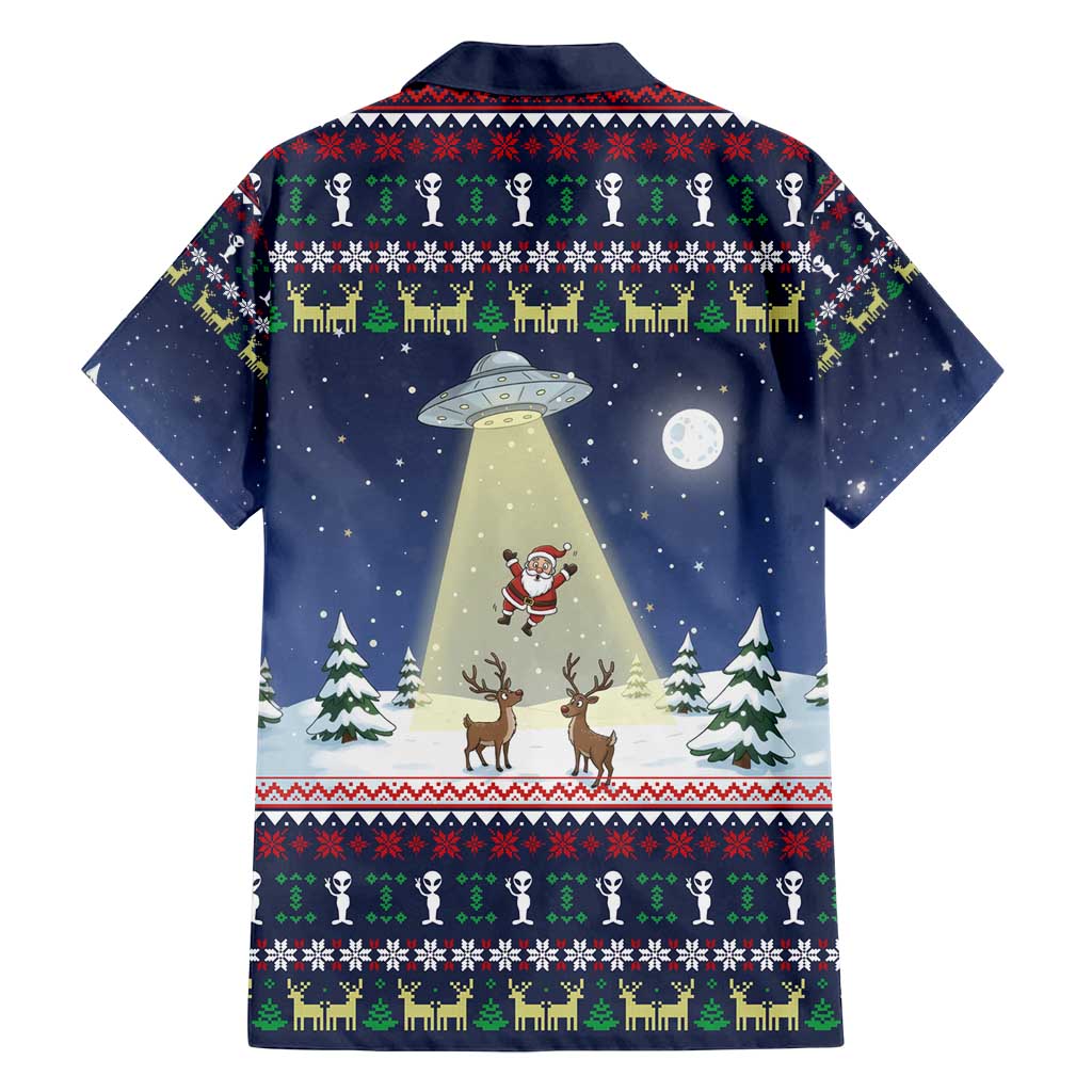 Christmas Alien Pattern with UFO Abduction of Santa Reindeer Snowy Forest Family Matching Off Shoulder Maxi Dress and Hawaiian Shirt Xmas Holiday Patterns - Wonder Print Shop