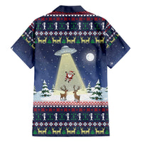 Christmas Alien Pattern with UFO Abduction of Santa Reindeer Snowy Forest Family Matching Off Shoulder Short Dress and Hawaiian Shirt Xmas Holiday Patterns - Wonder Print Shop