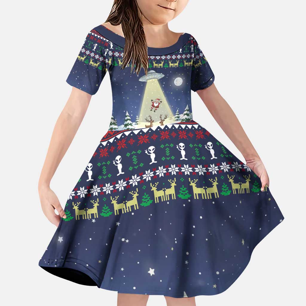 Christmas Alien Pattern with UFO Abduction of Santa Reindeer Snowy Forest Family Matching Puletasi and Hawaiian Shirt Xmas Holiday Patterns - Wonder Print Shop
